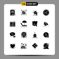 Group of 16 Modern Solid Glyphs Set for beach laptop barrow computer share Editable Vector Design Elements