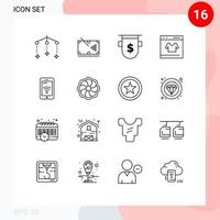 Set of 16 Vector Outlines on Grid for shopping online badges credit finance Editable Vector Design Elements