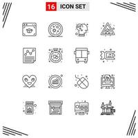 conjunto de 16 iconos de interfaz de usuario modernos signos de símbolos para elementos de diseño de vectores editables de alerta de riesgo cerebral de signo de documento
