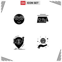 Set of 4 Modern UI Icons Symbols Signs for smiley transaction cute love money Editable Vector Design Elements