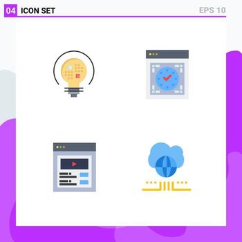 4 Universal Flat Icons Set for Web and Mobile Applications data custom content bulb device user interface Editable Vector Design Elements