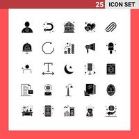 25 Universal Solid Glyphs Set for Web and Mobile Applications pin metal coffee shop clip love Editable Vector Design Elements