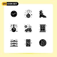 Modern Set of 9 Solid Glyphs and symbols such as economy banking shose love flask Editable Vector Design Elements