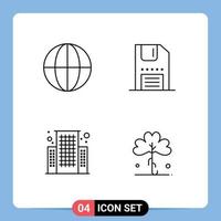 Mobile Interface Line Set of 4 Pictograms of earth business disc interface clover Editable Vector Design Elements