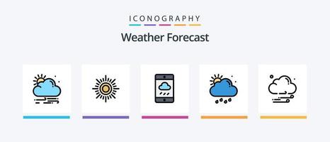 la línea meteorológica llenó el paquete de 5 íconos que incluye. sol. sol. lluvia. GPS. diseño de iconos creativos vector