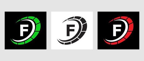 logotipo de automóvil de la letra f para servicio de automóviles, reparación de automóviles con símbolo de velocímetro vector
