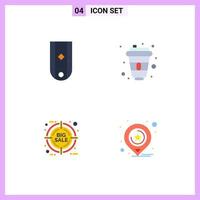 Set of 4 Vector Flat Icons on Grid for diamond target one drink friday Editable Vector Design Elements