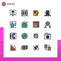 Modern Set of 16 Flat Color Filled Lines Pictograph of spa relax drainage burner note Editable Creative Vector Design Elements