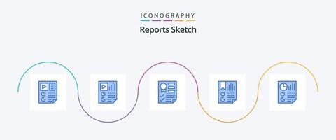 Informes boceto azul 5 paquete de iconos que incluye documento. marcador. informe. cinta. página vector