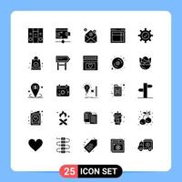 Set of 25 Vector Solid Glyphs on Grid for tick gear money website site Editable Vector Design Elements