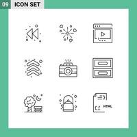 Modern Set of 9 Outlines Pictograph of image direction media up arrow Editable Vector Design Elements