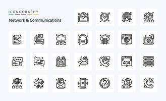 paquete de iconos de 25 líneas de red y comunicaciones vector