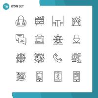 Pictogram Set of 16 Simple Outlines of suitcase hotel icecream message chat Editable Vector Design Elements