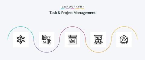 paquete de iconos de la línea 5 de gestión de tareas y proyectos que incluye personas. cuota de mercado . negocio . web vector