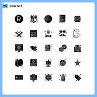 conjunto moderno de 25 pictogramas de glifos sólidos del gráfico del sistema de tecnología para hacer una lista de elementos de diseño de vectores editables