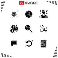 Modern Set of 9 Solid Glyphs Pictograph of code search investment profile coins profile Editable Vector Design Elements