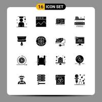 16 User Interface Solid Glyph Pack of modern Signs and Symbols of brush ruler book measuring theory Editable Vector Design Elements