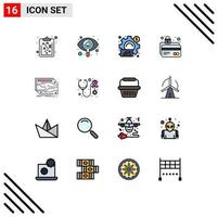 Group of 16 Flat Color Filled Lines Signs and Symbols for card lock analytics card security atm card Editable Creative Vector Design Elements