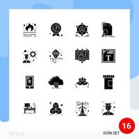 Modern Set of 16 Solid Glyphs and symbols such as find document medal analysis people Editable Vector Design Elements