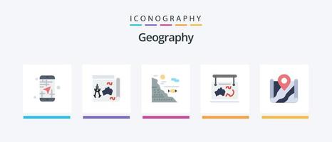 Paquete de iconos de 5 planos de geografía que incluye la ubicación. marco. libro. pescar. pez. diseño de iconos creativos vector