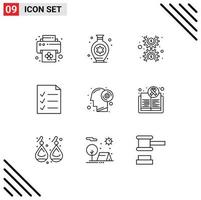 Set of 9 Vector Outlines on Grid for awareness thinking money brain todo Editable Vector Design Elements