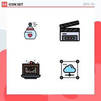 Universal Icon Symbols Group of 4 Modern Filledline Flat Colors of perfume brownie aroma clapperboard cake Editable Vector Design Elements