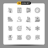 User Interface Pack of 16 Basic Outlines of business laboratory insert coin education bacteria Editable Vector Design Elements