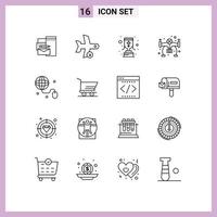 16 User Interface Outline Pack of modern Signs and Symbols of internet camera transportation hobby christian cross Editable Vector Design Elements