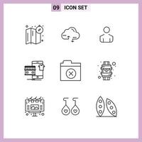 9 Universal Outlines Set for Web and Mobile Applications folder delete man shop buy Editable Vector Design Elements