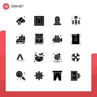 grupo de 16 signos y símbolos de glifos sólidos para la entrega de camiones lápiz de muerte elementos de diseño de vectores editables creativos