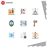 Flat Color Pack of 9 Universal Symbols of ax tool phone healthcare contacts porthole Editable Vector Design Elements