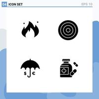 Set of 4 Modern UI Icons Symbols Signs for fire umbrella construction line euro Editable Vector Design Elements