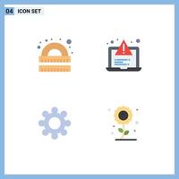 Modern Set of 4 Flat Icons and symbols such as drawing gear ruler alert cogs Editable Vector Design Elements