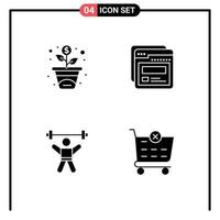 Set of 4 Vector Solid Glyphs on Grid for financing avatar page help gym Editable Vector Design Elements