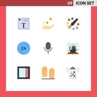 Set of 9 Modern UI Icons Symbols Signs for mic contact color clock anytime Editable Vector Design Elements