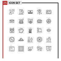 Pictogram Set of 25 Simple Lines of school book money search news Editable Vector Design Elements