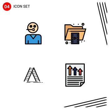 Universal Icon Symbols Group of 4 Modern Filledline Flat Colors of avatar video support file building Editable Vector Design Elements