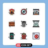 conjunto de 9 iconos de interfaz de usuario modernos signos de símbolos para elementos de diseño de vector editables de negocio de maleta de hogar de pago