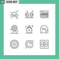 Pack of 9 Modern Outlines Signs and Symbols for Web Print Media such as stop target board computer news target focus board Editable Vector Design Elements
