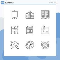 9 Thematic Vector Outlines and Editable Symbols of browser modern education business workflow Editable Vector Design Elements