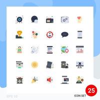 Editable Vector Line Pack of 25 Simple Flat Colors of mind feelings vhs work production Editable Vector Design Elements