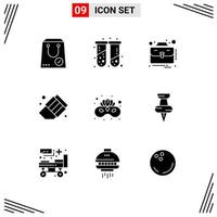 9 Universal Solid Glyphs Set for Web and Mobile Applications costume erase test tubes education suitcase Editable Vector Design Elements