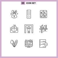 Outline Pack of 9 Universal Symbols of security human scanner table computer interface Editable Vector Design Elements