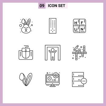 paquete de esquema de 9 símbolos universales de seguridad interfaz de computadora de mesa de escáner humano elementos de diseño vectorial editables vector