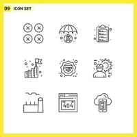 Stock Vector Icon Pack of 9 Line Signs and Symbols for cyber monday startup cancer awareness growth money Editable Vector Design Elements