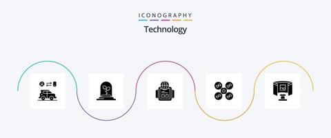 paquete de iconos de glifo de tecnología 5 que incluye tecnología. lentes. mirar. futuro. helicóptero cuádruple vector