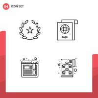 Line Pack of 4 Universal Symbols of cinema website films travel strategy Editable Vector Design Elements