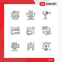 Universal Icon Symbols Group of 9 Modern Outlines of meteorite meteorite photographic zip files Editable Vector Design Elements