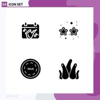 Mobile Interface Solid Glyph Set of 4 Pictograms of calendar sale saxophone mardi gras shopping Editable Vector Design Elements