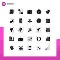 Set of 25 Commercial Solid Glyphs pack for fry breakfast money navigation gps Editable Vector Design Elements